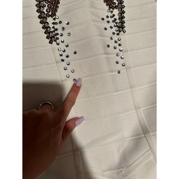 Herve Leger Dress White Suriya Alabaster Silver Beaded XS NWT - Picture 10 of 10